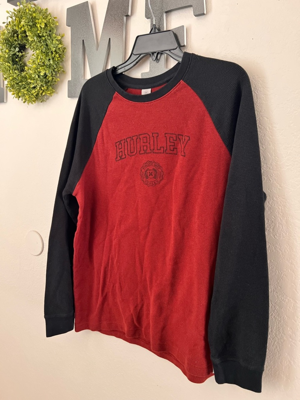 Hurley Red and Black Raglan Thermal Crew